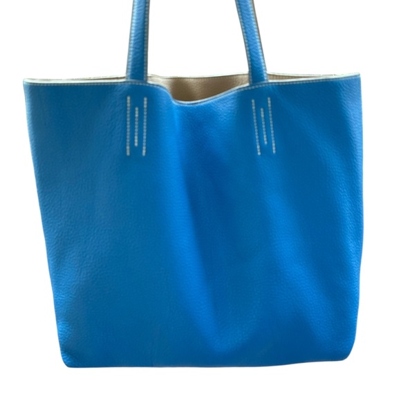 HERMES Clemence Double Sens 45 Reversible Blue Taupe Taurillon Leather Tote Bag - Picture 6 of 16